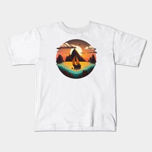 riding a boat to have some peace Kids T-Shirt